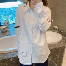 批发港风春季双彩带贴标宽松<b class='q'>衬衫</b>设计感原宿风中长款百搭<b class='q'>衬衣</b>女