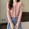 韩国chic春季新款V领单排扣短款长袖针织衫女显瘦开衫别致上衣轮播图3