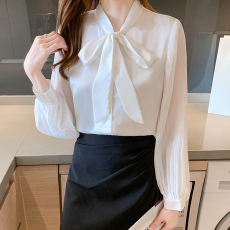 批发白色雪纺衬衫女2026新款<b class='q'>职业</b>洋气轻奢高级感蝴蝶结衬衣上衣春季
