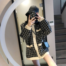 批发网红小香风毛衣外套女宽松2026秋装新款韩版中长款<b class='q'>千鸟格</b>针织开衫