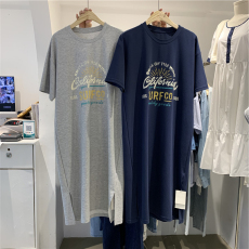 批发夏季新款短袖宽松韩版韩式印花开叉中长款<b class='q'>连衣裙</b>T恤女<b class='q'>牛奶</b><b class='q'>丝</b>