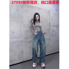 批发AGAM STUDIO 原创辣妹复古做旧<b class='q'>牛仔裤</b>水洗老爹裤高腰阔腿显瘦休闲