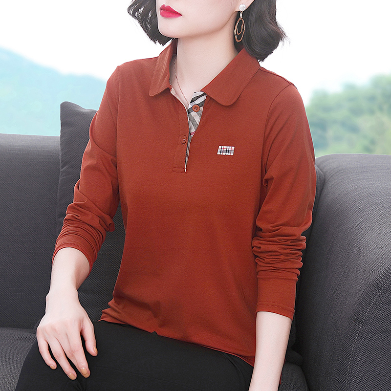 실사 있음 칼라 긴팔 티셔츠 여성 순면 루즈핏 2026 봄 드레스 새로운 빅 사이즈 POLO 셔츠 중년 엄마 맨위