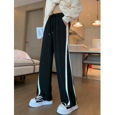 批发实价-官图 春季新款拼接条纹宽松阔腿休闲裤女卫裤潮