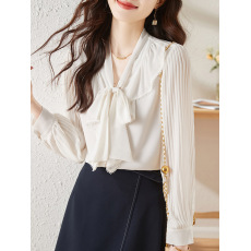 批发设计感小众飘带领<b class='q'>衬衫</b>女2026春季新款<b class='q'>衬衣</b>荷叶边<b class='q'>女士</b>小上衣