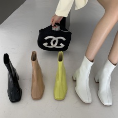 批发2022秋季新款女靴时尚气质<b class='q'>欧美</b>风靓色圆头靴子粗跟高跟短靴女单靴