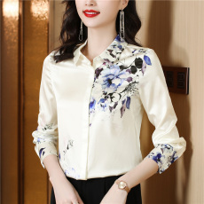 批发杭州重磅真丝<b class='q'>衬衫</b>女2026春季新款长袖桑蚕丝时尚洋气印花宽松上衣
