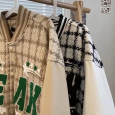 千鸟格外套男女春季国潮港风高街刺绣印花宽松情侣工装小香风夹克