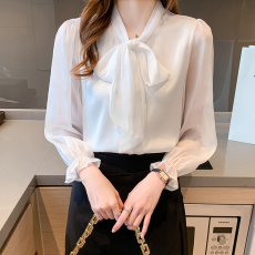 批发蝴蝶结飘带雪纺衬衫女春秋2026新款<b class='q'>职业</b>气质长袖衬衣别致小众上衣