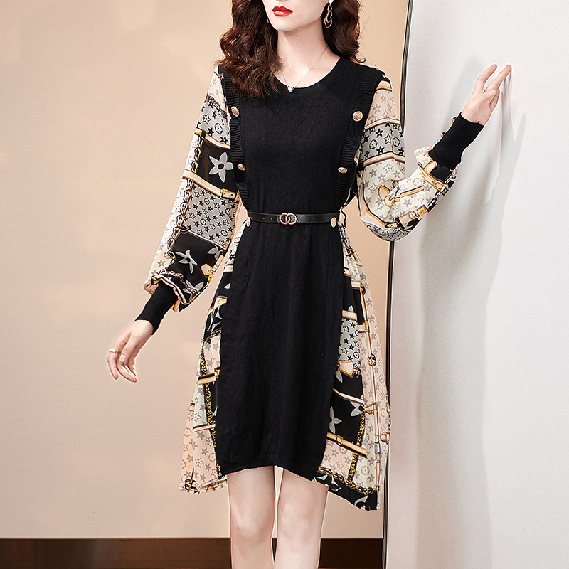 PF19064#女装法式高端洋气拼接设计感气质收腰显瘦连衣裙女裝貨源服裝批發