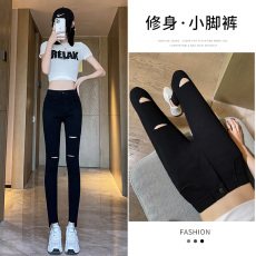 批发6993#实拍夏季薄款<b class='q'>破洞</b>年辣妹洋气九分裤大码夏装铅笔裤女裤秋季