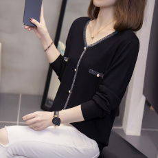 批发2025年秋冬新款V领长袖冰丝针织衫上衣<b class='q'>大码</b><b class='q'>女装</b>显瘦毛衣打底衫