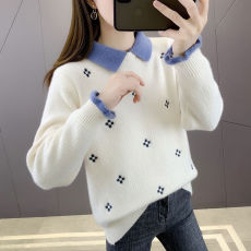 2022年秋冬装新款假两件上衣雪尼尔女士毛衣内搭半高领打底针织衫