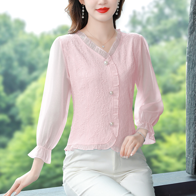 MY16248# 领雪纺衬衫女装新款女长袖上衣收腰显瘦洋气小衫女裝貨源服裝批發