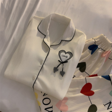 2022实拍秋冬新款长袖体恤睡衣女薄款长裤学生外穿开衫家居服套装
