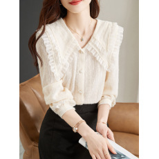 批发小香风蕾丝打底小衫女装春季新款2026新款娃娃领雪纺衬衫上衣洋气