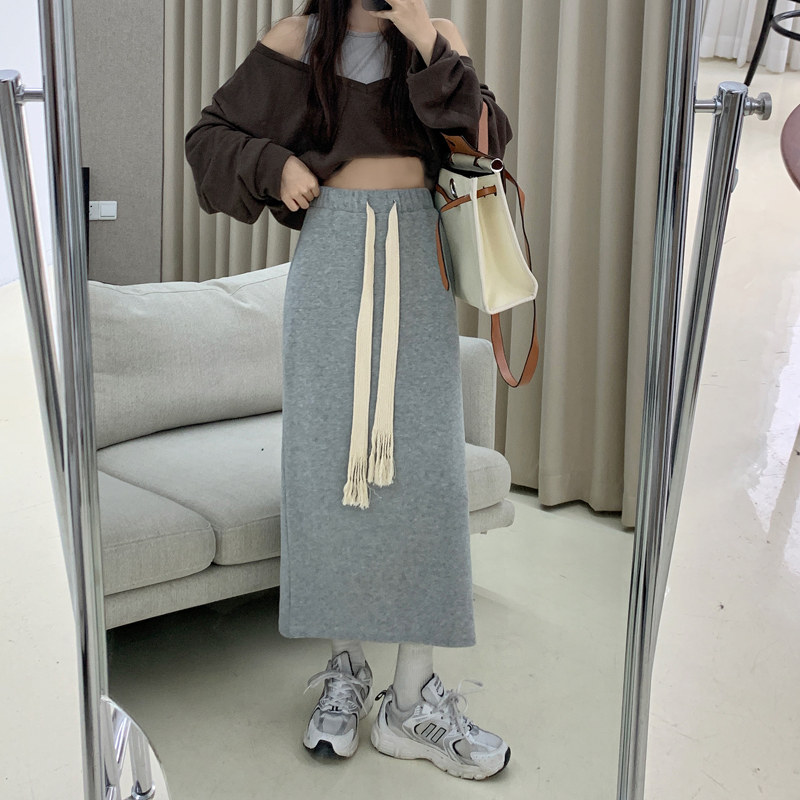 实拍实价 2022年秋季新款宽松休闲抽绳半身裙韩系开叉设计感裙子