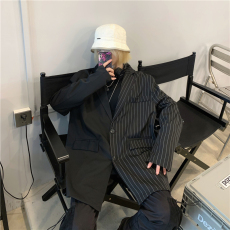 批发实拍条纹西装外套男女韩国潮流嘻哈oversize休闲廓形百搭西服长袖