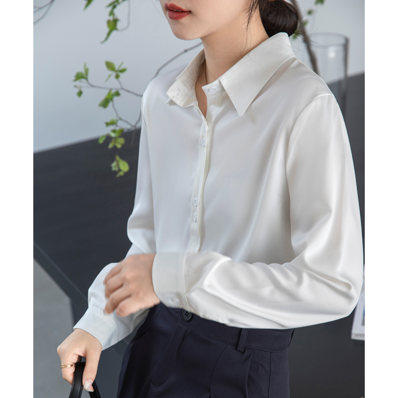 실사 흰 셔츠 여성 긴 소매 디자인 센스 작은 대중 경력 품격 다용도 새틴 셔츠