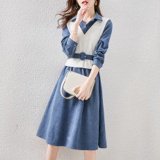 批发2026秋季新品腰带收腰显瘦通勤连衣裙女优品简约风<b class='q'>时尚</b>翻领A字裙
