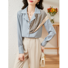 批发黑色缎面衬衫<b class='q'>女</b>2026春秋新款洋气时尚<b class='q'>西装</b>领独特设计上衣