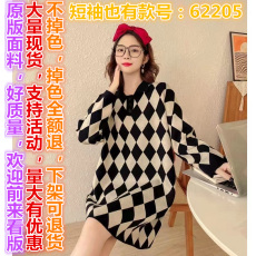 批发<b class='q'>孕妇</b><b class='q'>新款</b>复古小众设计师POLO领菱形格宽松中长款针织<b class='q'>孕妇</b><b class='q'>连衣裙</b>秋
