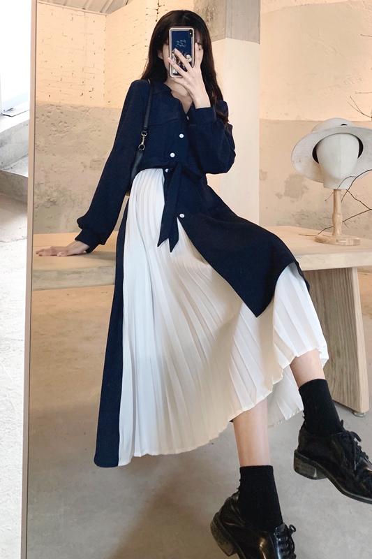 Spring plus size women's clothing for fat mm, French design, preppy dress, irregular temperament, Hepburn style long dress