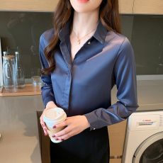 批发实拍+2026缎面春装新款女<b class='q'>衬衫</b>长袖工装修身工作服<b class='q'>衬衣</b>