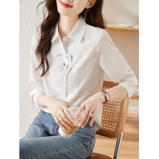 批发刺绣白色长袖<b class='q'>衬衫</b>女早秋装2026春季新款减龄气质小衫<b class='q'>衬衣</b>Polo上衣