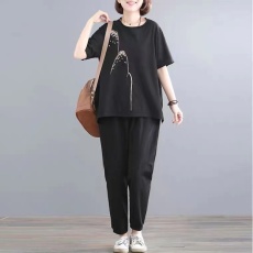 批发时尚运动套<b class='q'>装</b>夏季新款宽松大码女<b class='q'>装</b>减龄洋气胖MM短袖两件套女#709