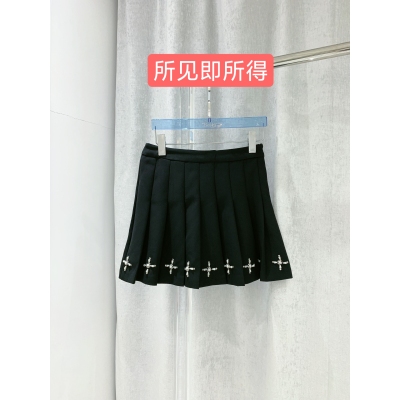 贝拉beila 2022夏季新款水钻珍珠装饰高腰少女减龄半身百褶裙