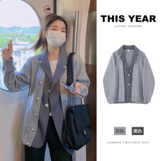 批发2022年早秋季新款高级感女装假两件衬衫灰色针织开衫外套韩式毛衣