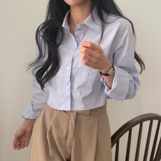 批发大量现货  韩国 ins 早秋 短款 内搭白色<b class='q'>衬衫</b> 女长袖<b class='q'>衬衣</b>