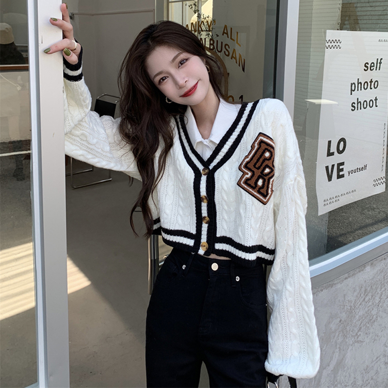 마츠모토 애도 애도 학원 스타일 니트 오픈 가디건 여성 짧은 이른 가을 새로운 느긋한 루즈핏 레트로 스웨터 코트