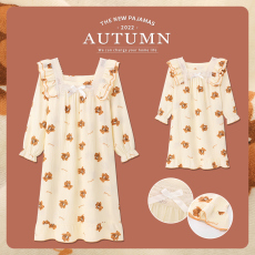 批发儿童睡衣女童春秋季纯棉长袖纱布小女孩套装中大童<b class='q'>母女</b>亲子连衣裙