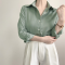 绿色真丝衬衫女夏季2022春装新款法式高级感垂感醋酸缎面衬衣上衣轮播图2