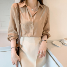 批发实拍洋气港风秋季新款女装翻领纯色<b class='q'>雪纺</b><b class='q'>衫</b>上衣开衫衬衫打底衬衣