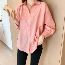 批发实拍大码宽松秋季新款女装翻领纯色<b class='q'>雪纺</b><b class='q'>衫</b>上衣开衫衬衫打底衬衣