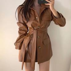 批发已出 <b class='q'>秋</b>冬季女装新款高腰韩版帅气机车中长款宽松收腰pu皮外套