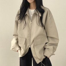 批发己出 韩系 翻领双口袋拉链复古款 宽松 皮夹克 <b class='q'>休闲</b>皮衣<b class='q'>外套</b>