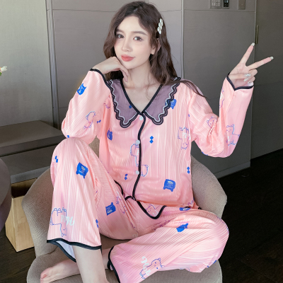 韩品春秋季2022年新款睡衣女士开衫v领爆款长袖ins套装家居服