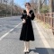哺乳黑色连衣裙气质小黑裙娃娃领法式赫本长袖丝绒裙子轮播图2