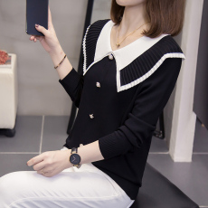 批发2026年春秋新款大领子长袖冰丝针织衫上衣<b class='q'>大码</b><b class='q'>女装</b>宽松外搭毛衣