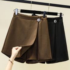 批发实拍冬款大码<b class='q'>加厚</b>假二件毛呢短裙裤胖MM黑色打底短裤宽松高腰靴裤