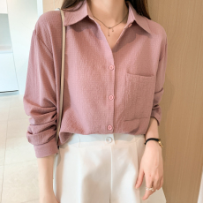 批发实拍洋气港风秋季新款女装纯色格子<b class='q'>雪纺</b><b class='q'>衫</b>上衣开衫衬衫打底衬衣