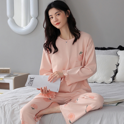 秋季拉架仿棉圆领长袖睡衣女套装休闲家居服