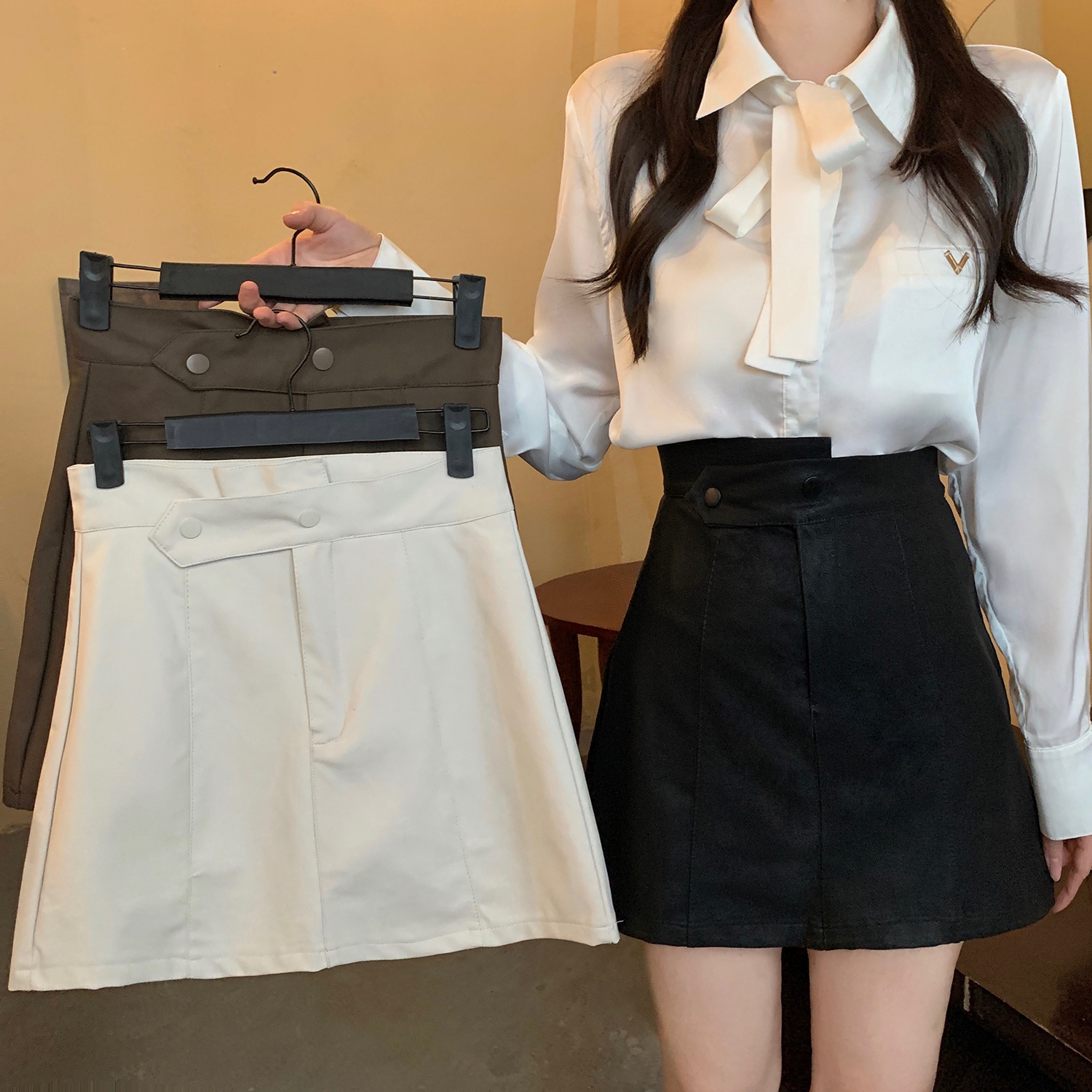 MY13174# 大码女装新款胖妹妹PU皮裙短裙高腰显瘦半身裙女裝貨源服裝批發