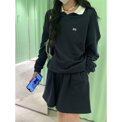 休闲时尚套装女2022新款春季长袖卫衣高腰显瘦阔腿短裤运动两件套