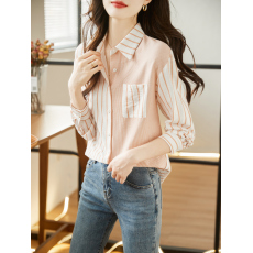 批发港风条纹长袖雪纺衬衫女春装2026春季新款修身气质百搭女士<b class='q'>上衣</b>