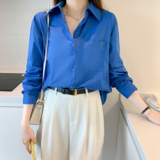 批发实拍韩版秋季新款女装翻领纯色基础款<b class='q'>雪纺</b><b class='q'>衫</b>开衫衬衫打底衫衬衣